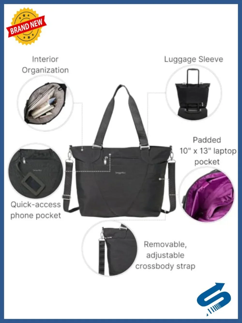 Lightweight Water Resistant Women's Laptop Tote Bag Travel Carry On